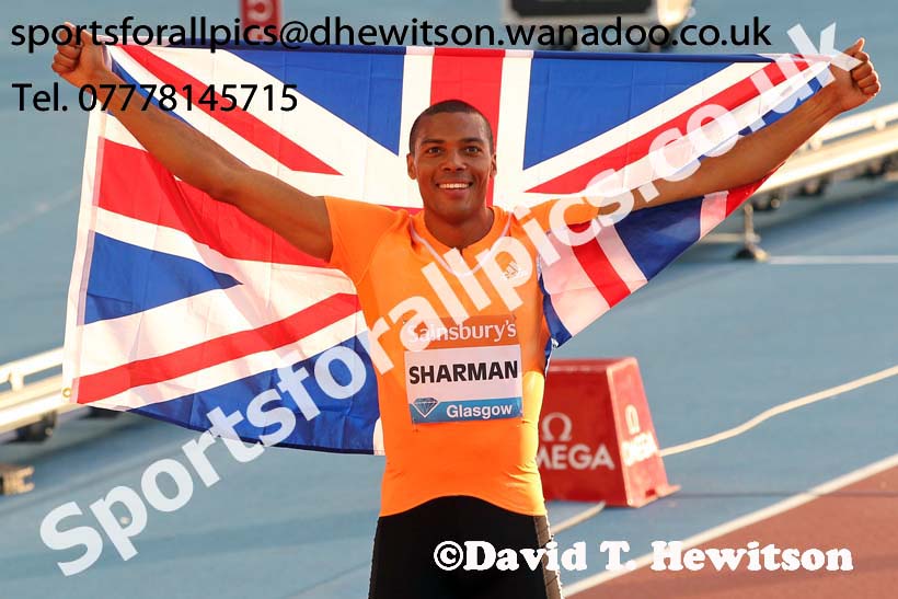 William Sharman after winning the 110 metres hurdles, Glasgow Diamond League. Photo: David T. Hewitson/Sports for All Pics